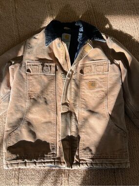 Vintage Carhartt Tan Brown Duck Jacket with Black Corduroy Collar